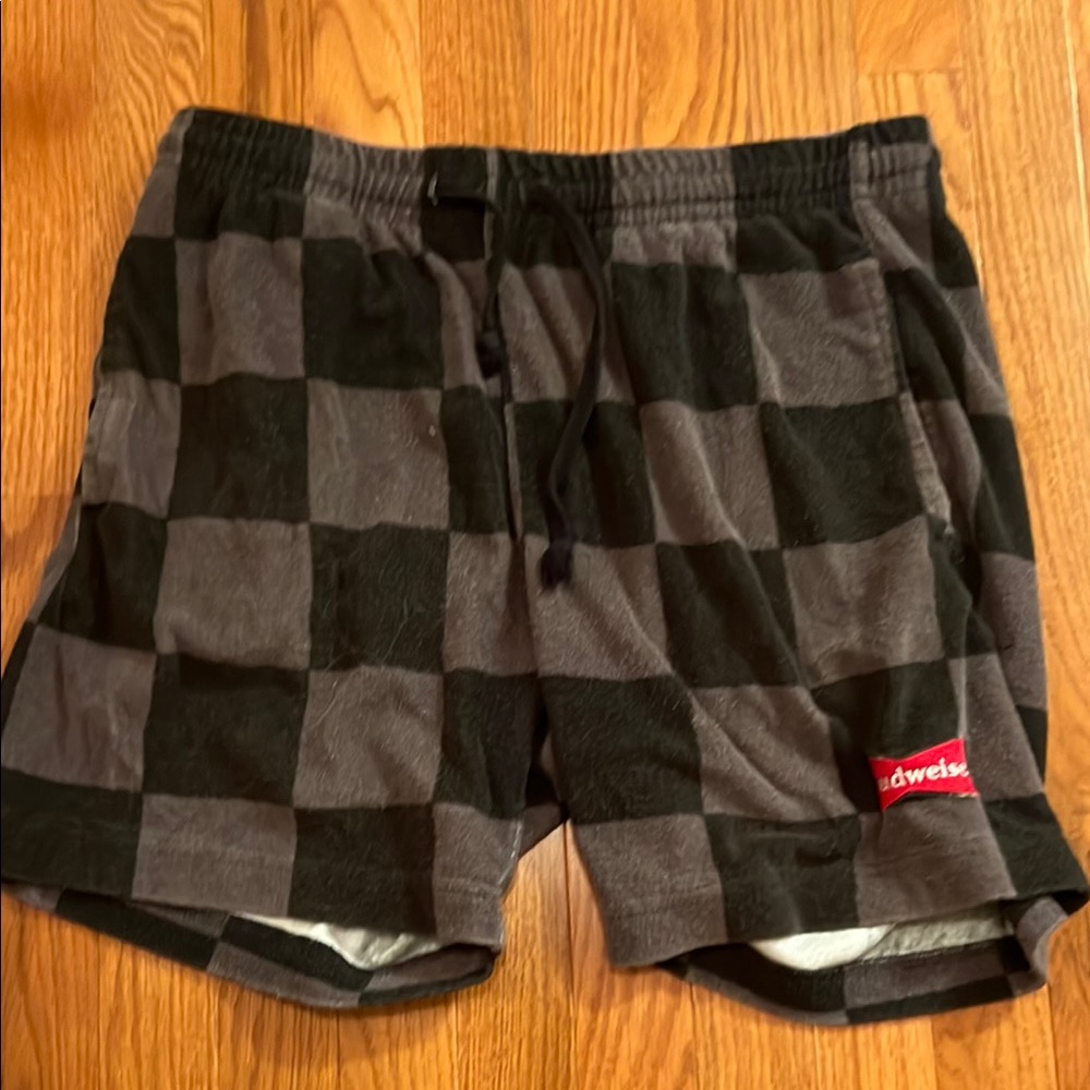 Budweiser Black and Gray Checkered Shorts